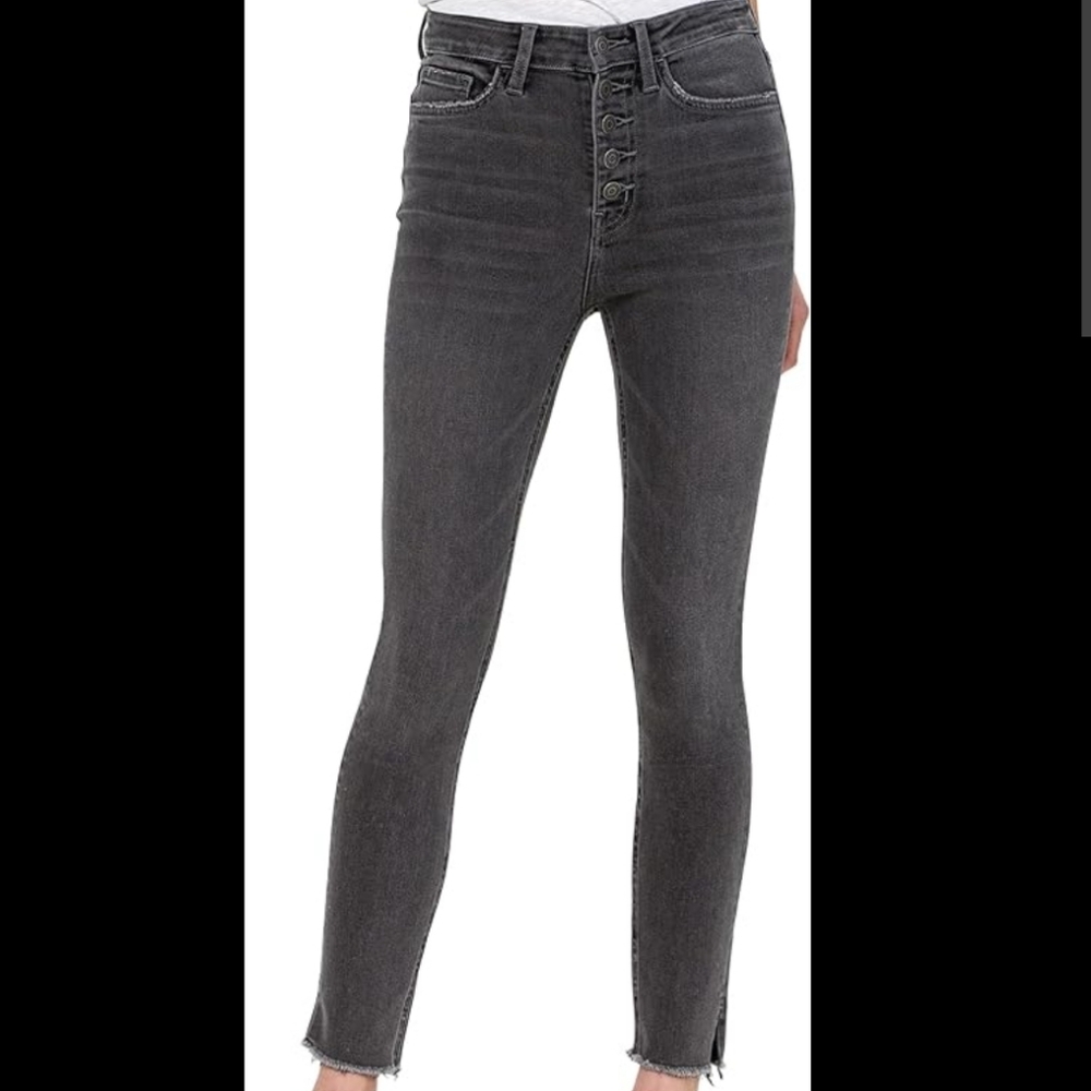 Flying Monkey Black Skinny Jeans Women's Ankle Crop Button Fly